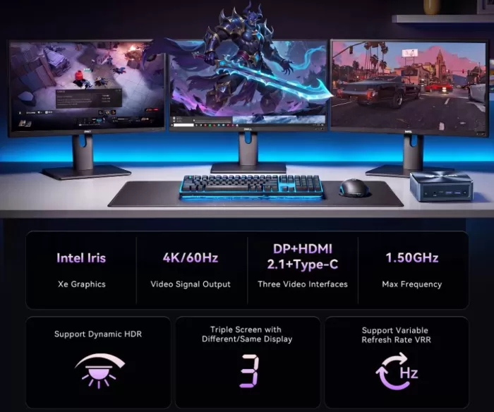 Soporte para triple pantalla, juegos con tarjeta gráfica Intel Iris Xe