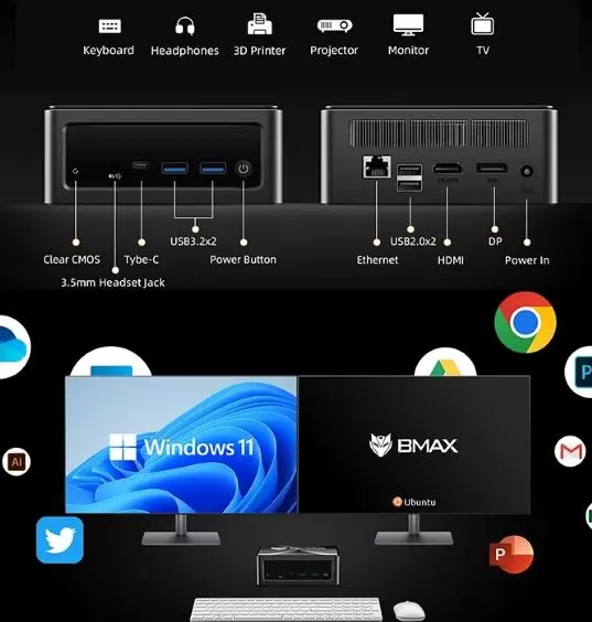 Connexions et ports du BMAX B5 A Pro
