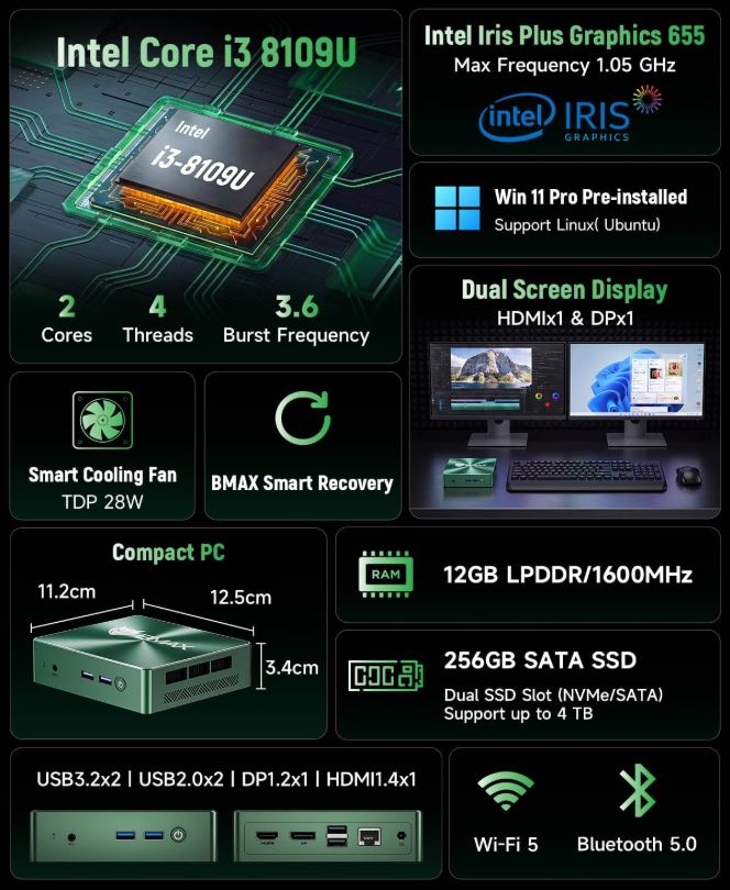 Especificaciones del mini PC Bmax B6