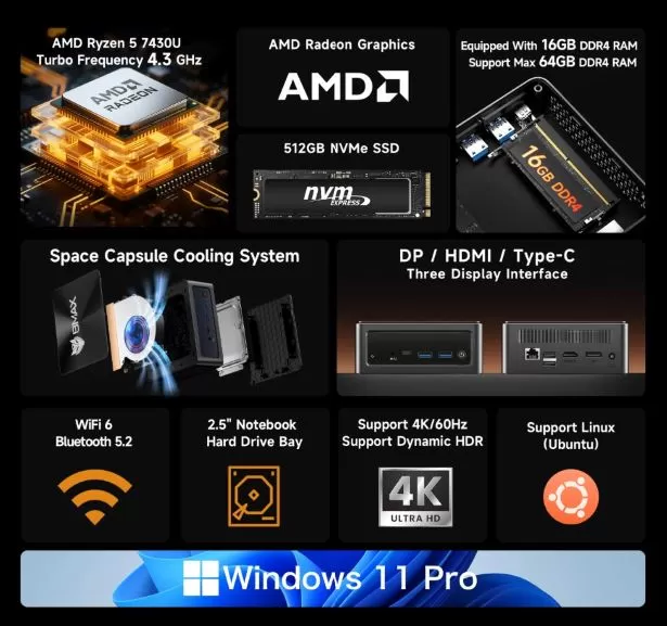 Specifications of the Bmax B7 A Pro mini PC