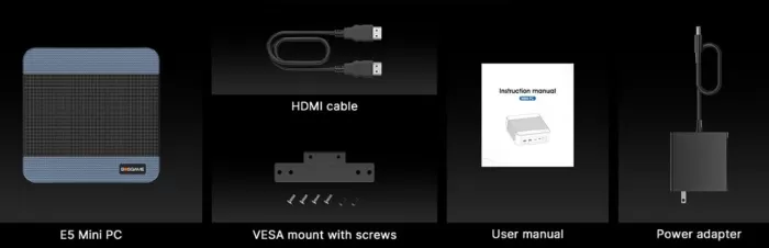 Contents of the Bosgame E5 Plus box