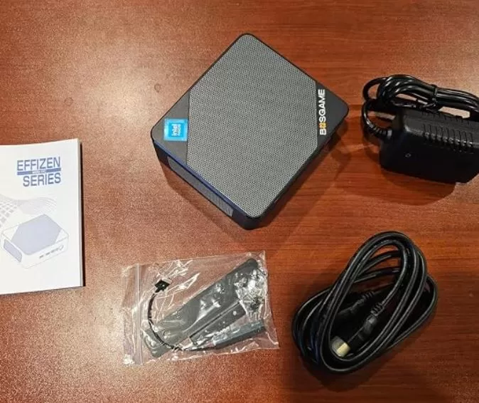 Contents of the Bosgame E5 mini PC box
