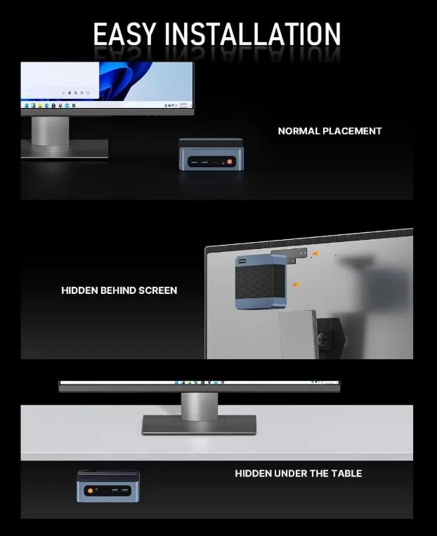 VESA mount to adapt and place the mini PC behind the screen