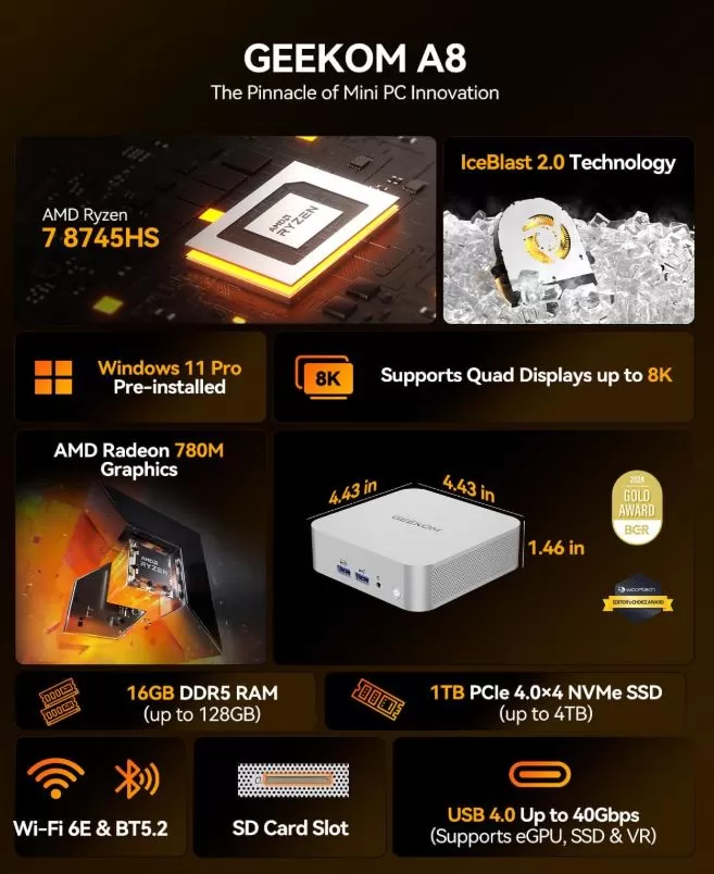 Geekom A8 Mini PC Specifications