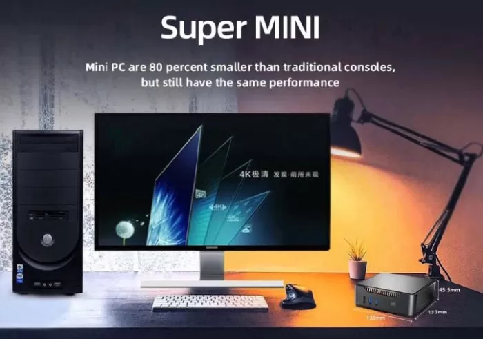 GK3ミニPCの寸法とマルチメディア