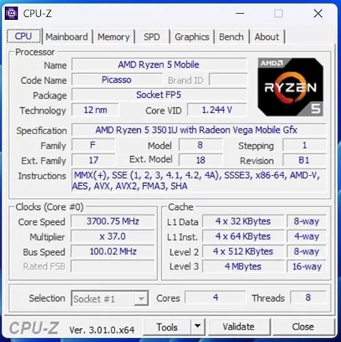 Specifiche CPU-Z del mini PC Glorlin GT101