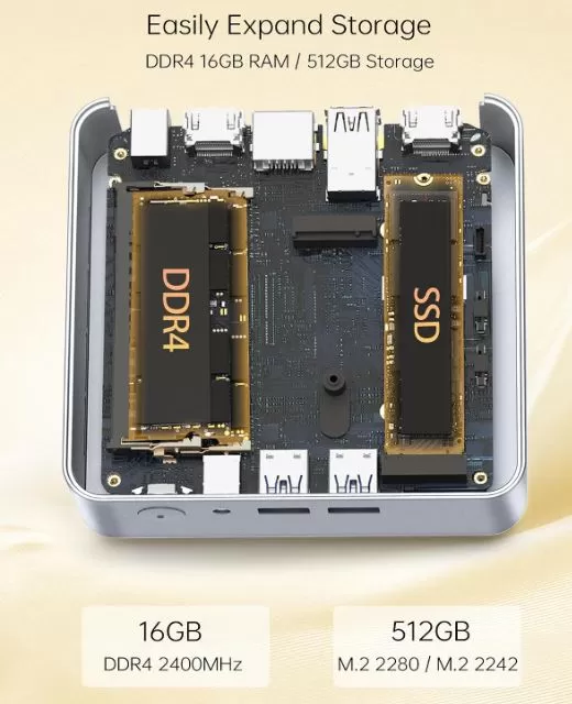 Aggiornamenti DDR4 e SSD - Vista interna del mini PC Glorlin GT101