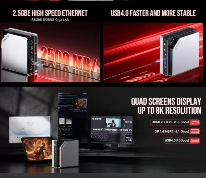 Pantalla y Multimedia  mini PC Gmktec EVO-X2 