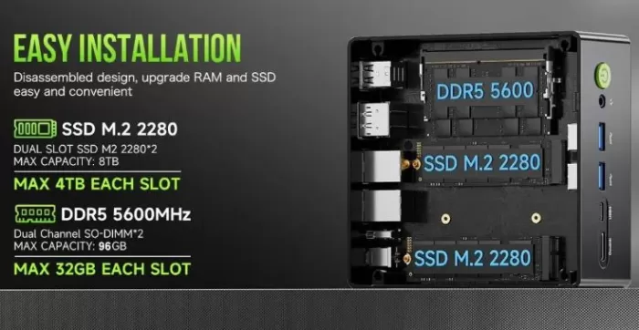 Mini PC Gmktec K11 : Vue intérieure pour l'extension et les mises à niveau