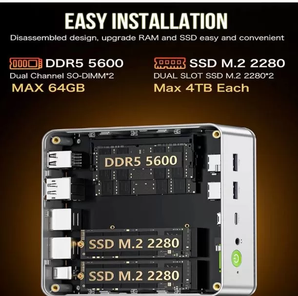 Extension et mises à niveau, vue intérieure du mini PC Gmktec K8