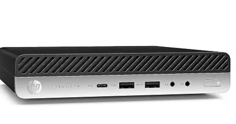 Front view of the HP EliteDesk 800 G4 mini PC