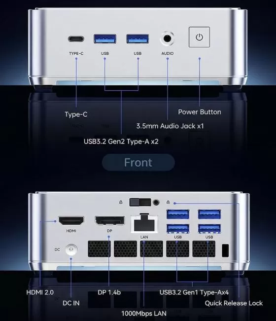 KAMRUI Hyper H2 Connections and Ports