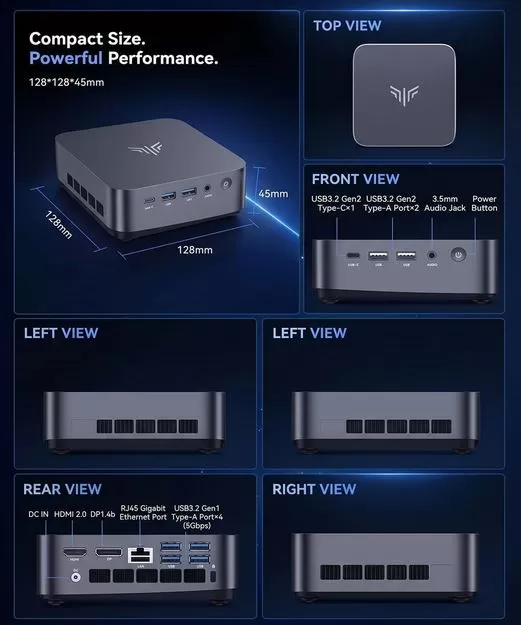 Connections and Ports of the Nipogi / Kamrui P3 Mini PC