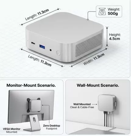 Design, dimensions and weight, VESA mount for the IT12M mini PC