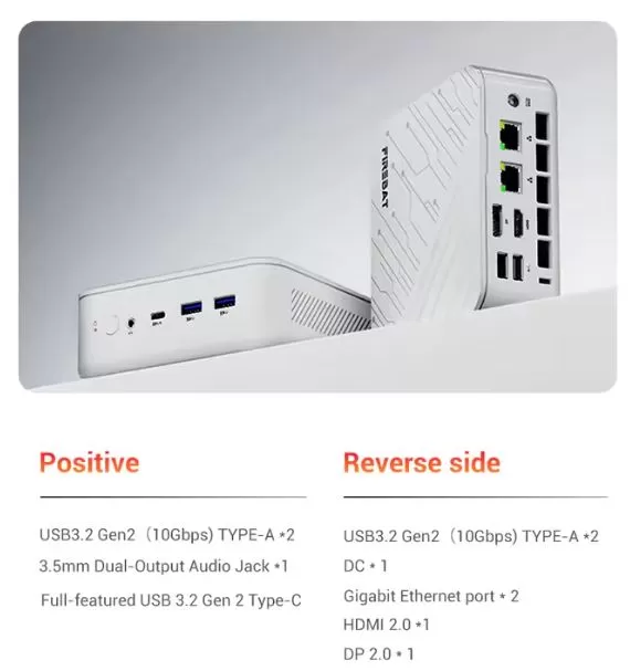 Front and rear ports of the Firebat AM02 Ryzen 7 H 255 mini PC