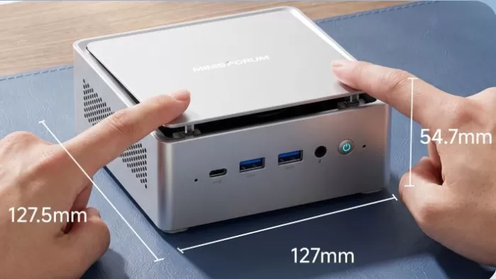 Dimensions and easy opening of the Minisforum NAB9S mini PC