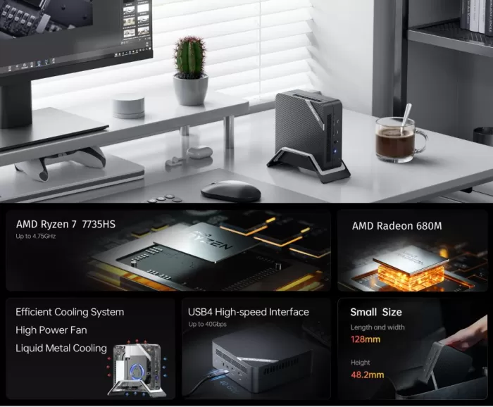 Specifications, multimedia and dimensions of the Minisforum UM773 mini PC