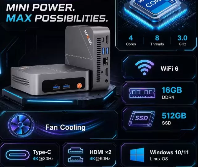 Especificações do mini PC Ninkear M7 com Intel Core i7 1185g7