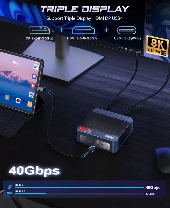 BOSGAME P3 Mix Mini PC Display and Multimedia System that Supports Triple Display