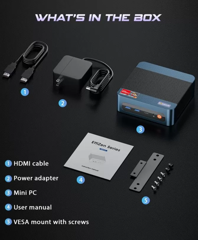 Contents of the Bosgame P3 Mix mini PC box