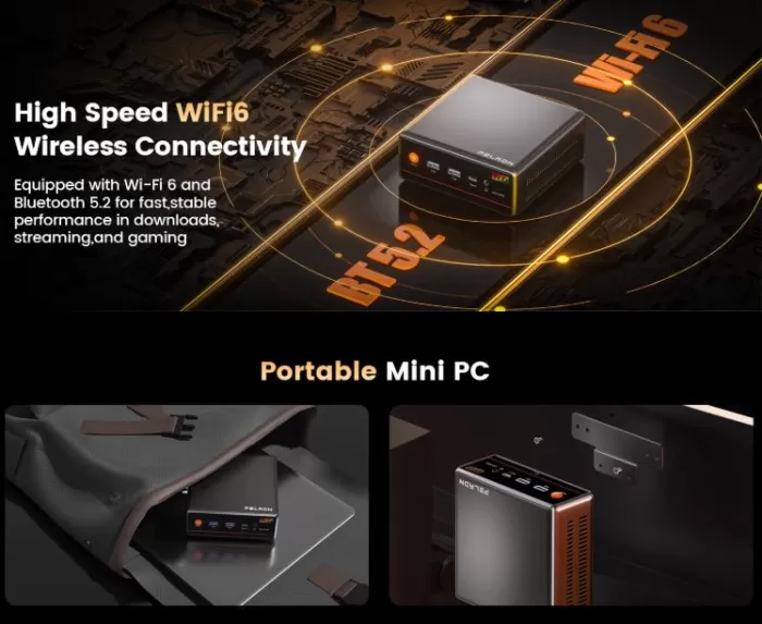 WiFi and Bluetooth specifications, mini PC dimensions