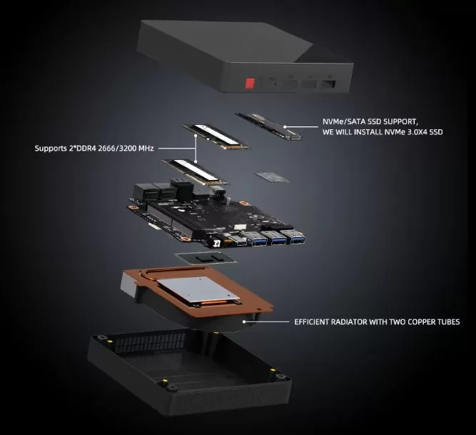 Interior appearance and components of the Texhoo mini PC