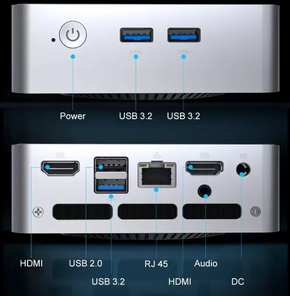 Conexiones y Puertos del mini PC Ninkear M5 Neo