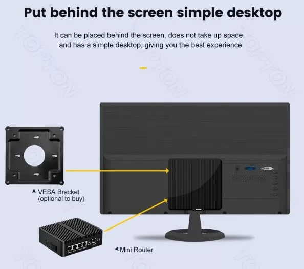 VESA-Halterung hinter dem Monitor/Bildschirm für Topton Mini-PC