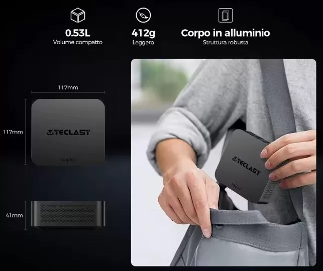 Dimensions, utility and weight of the Teclast n20 mini PC