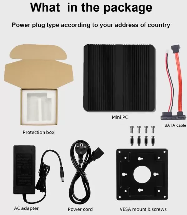 Contents of the XCY X30 mini PC box